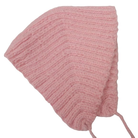 Vintage Handmade Crochet Little Girls Winter Hat And Scarf Set Pom Pom Pink - Picture 9 of 16